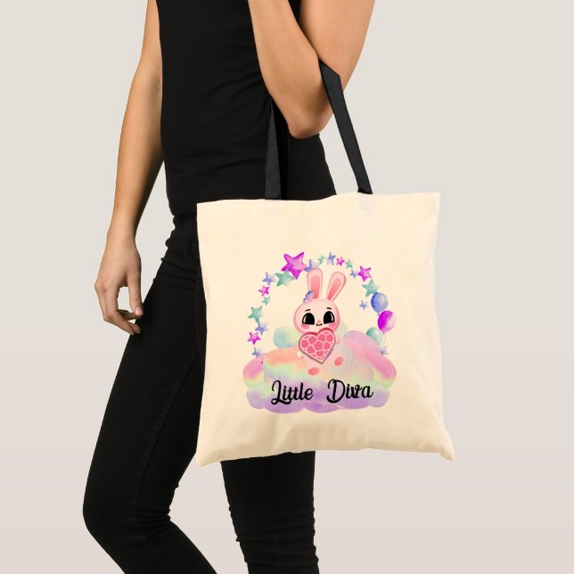 Tote Bag Bonheur doux lapin magique en arc-en-ciel (Devant (produit))