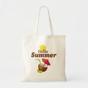Tote Bag Bonjour Été Soleil Jaune Noix de Coco Parapluie Ro