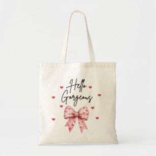 Tote Bag Bonjour magnifique, Bow rouge avec les coeurs