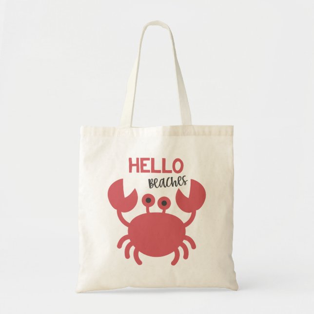 Tote Bag Bonjour Plages - Drôle Citation Cute Crab Cartogra (Devant)