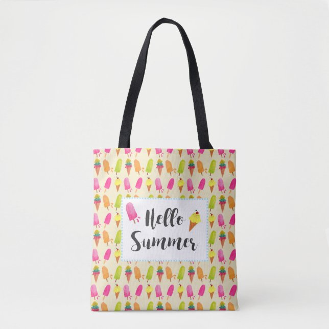 Tote Bag Bonjour Popsicles d'été et crème glacée (Devant)