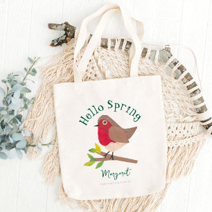 Tote Bag Bonjour Printemps Personnalisé Rétro Robin Cute Bi