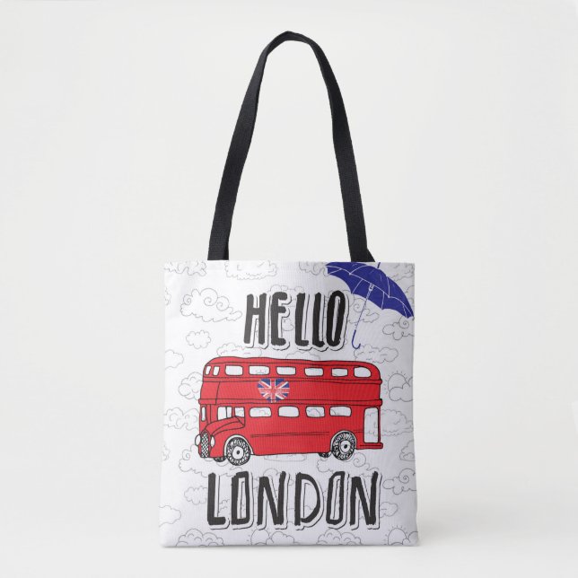 Tote Bag Bonjour signe en lettres de main de Londres | avec (Devant)