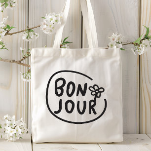 Tote Bag Bonjour Simple Moderne Floral Français Salutation