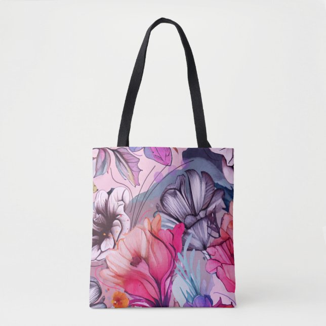 Tote Bag Bonjour Spring Happiness Time, Aquarelle rose (Devant)
