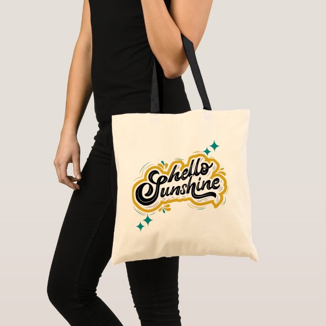 Tote Bag Bonjour Sunshine ! Bouton de citation jaune mignon (Devant (produit))