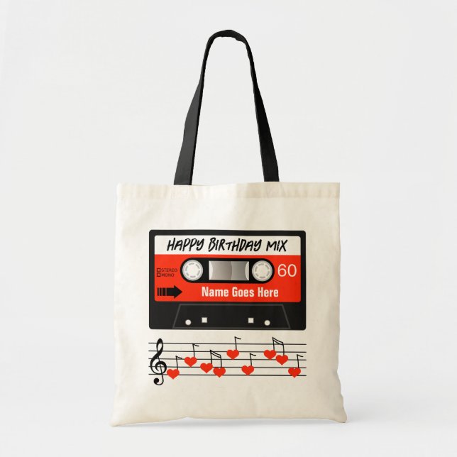 Tote Bag Bonne Anniversaire Mixtape Rouge Cassette Customis (Devant)