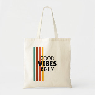 Tote Bag 'Bonnes Vibrations Seulement' Minimaliste à Rayure