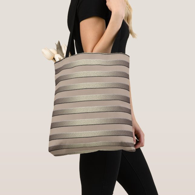 Tote Bag Bonnet à rayures rayées dégradé en parties scintil (De près)
