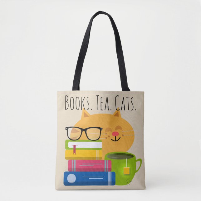 Tote Bag Books.Tea.Cats. La vie est parfaite ! (Devant)