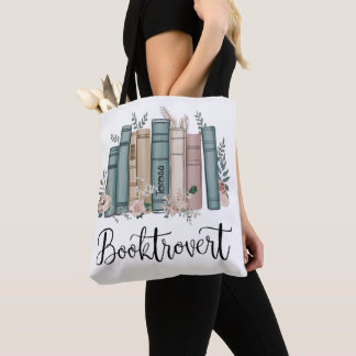 Tote Bag Booktrovert personalized watercolor books on shelf