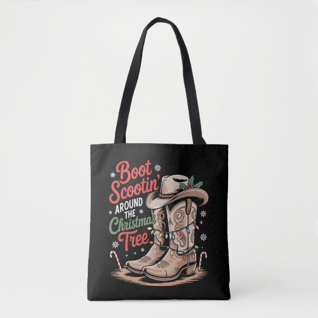 Tote Bag Boot Scootin' Autour De L'Arbre De Noël Ouest (Devant)
