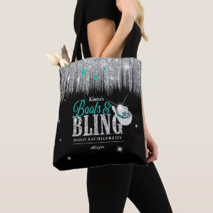 Tote Bag Boots 'n Bling Disco Bachelorette Turquoise ID925