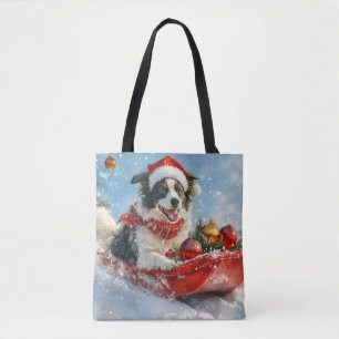 Tote Bag Border Collie Chien en Luge Laissez Tomber la Neig