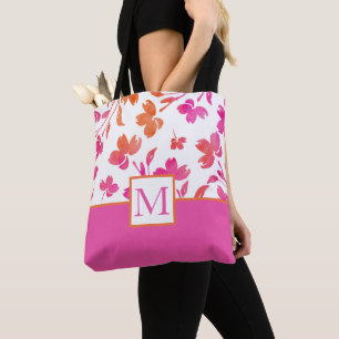 Tote Bag Bords de fleurs d'aquarelle rose et orange chauds