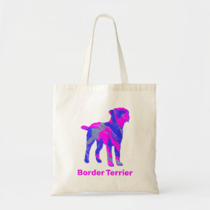 Tote Bag Bordure Chien Terrier rose chaud et bleu