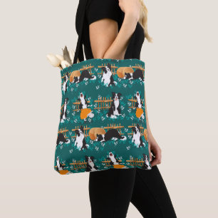 Tote Bag Bordure Collie jouer avec les moutons