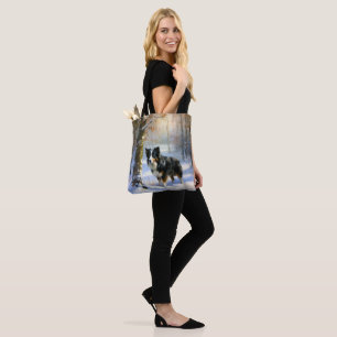 Tote Bag Bordure Collie Laisser neiger Noël