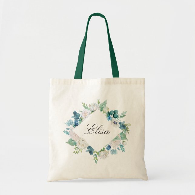 Tote Bag Bordure florale blanche blanche blanche de l'âge f (Devant)
