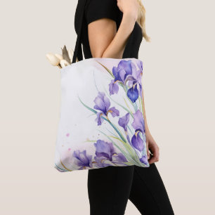 Tote Bag Bordure Iris Violet En Blanc