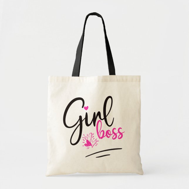 Tote Bag Boss fille stylish Script Coeurs rose noir (Devant)