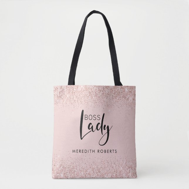 Tote Bag Boss Lady Rose Gold Blush Parties scintillant pers (Devant)