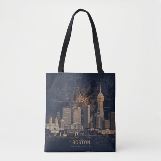 Tote Bag Boston, Boston Massachusetts City Skyline avec car (Devant)