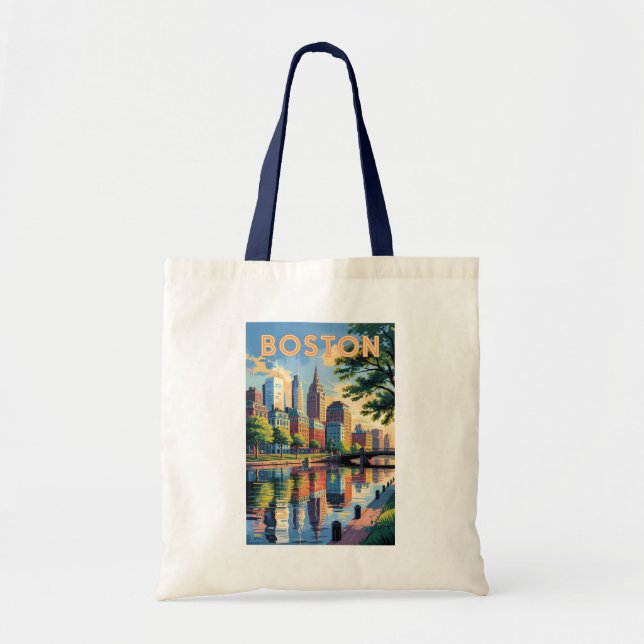 Tote Bag Boston Massachusetts Skyline Travel Art Vintage (Devant)