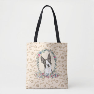 Tote Bag Boston Terrier Chien Empreinte de patte & Chien Bo