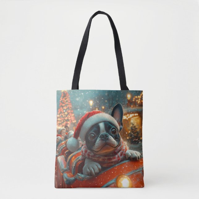 Tote Bag Boston Terrier Dog Roller Dessous de verre Noël (Devant)