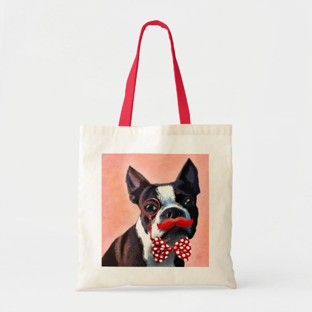 Tote Bag Boston Terrier Portrait avec Cravate Red Bow et 3 (Devant)