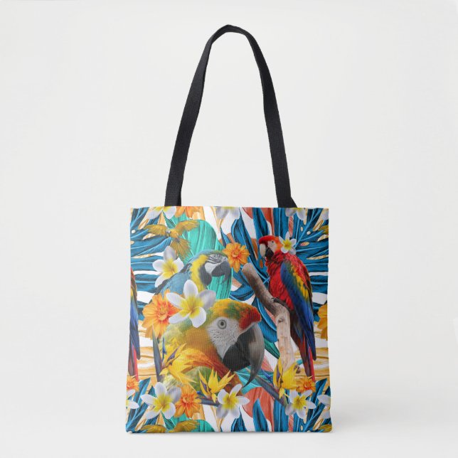 Tote Bag Botanique coloré de collage d'ara tropical de (Devant)