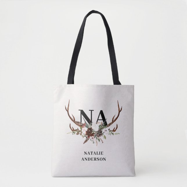 Tote Bag botanique florale rustique monogramme d'automne pe (Devant)