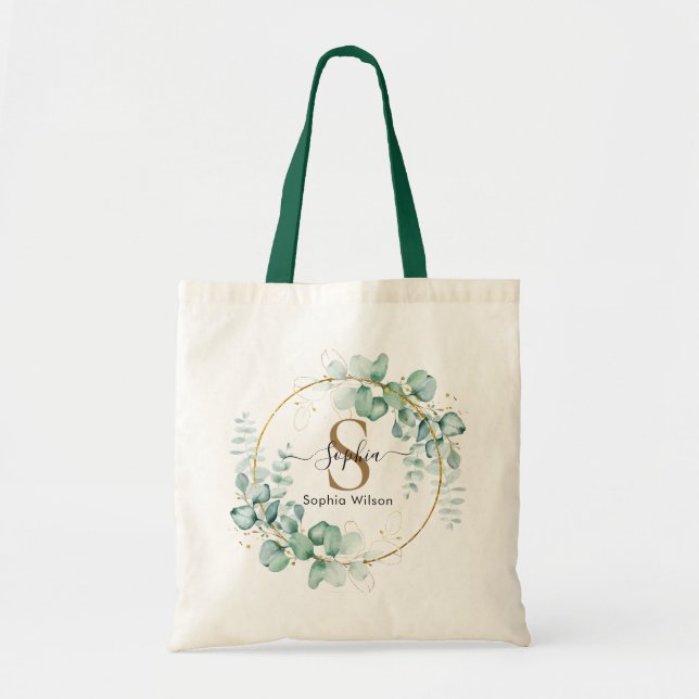 Tote Bag Botanique Gold Green Personnaliser Monogramme (Devant)