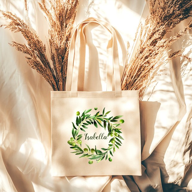 Tote Bag Botanique Olive Floral Végétalien Initiale Demoise (Créateur téléchargé)