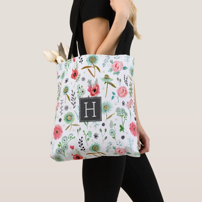 Tote Bag Botanique rose pâle Floral fleur sauvage Motif (De près)