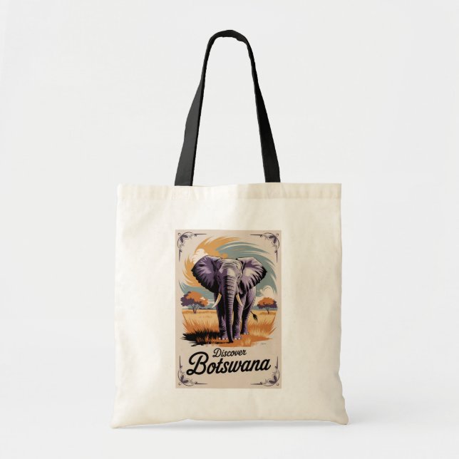 Tote Bag Botswana Elephant Illustration Voyage Art Vintage (Devant)