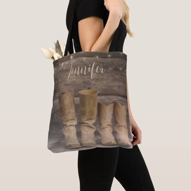 Tote Bag Botte de cowboy de l'Ouest Monogramme de grange ru (De près)