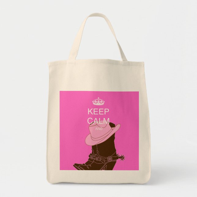Tote Bag Bottes COWGIRL casquette rose garder calme (Devant)