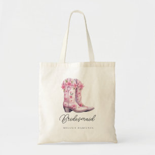 Tote Bag Bottes de cow-boy rose Aquarelle Florale