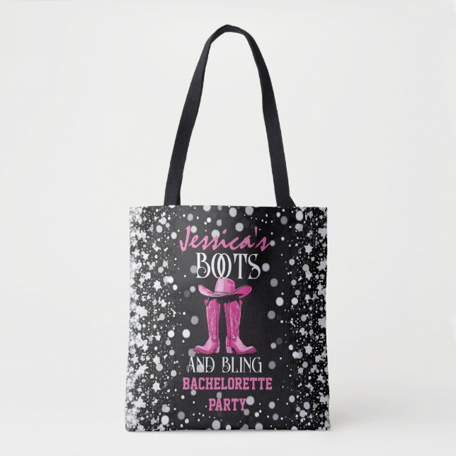 Tote Bag Bottes roses et Bling Bachelorette (Devant)