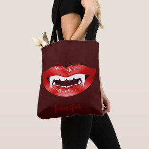 Tote Bag Bouche de Vampire aux Lèvres Rouges Illustrée et N