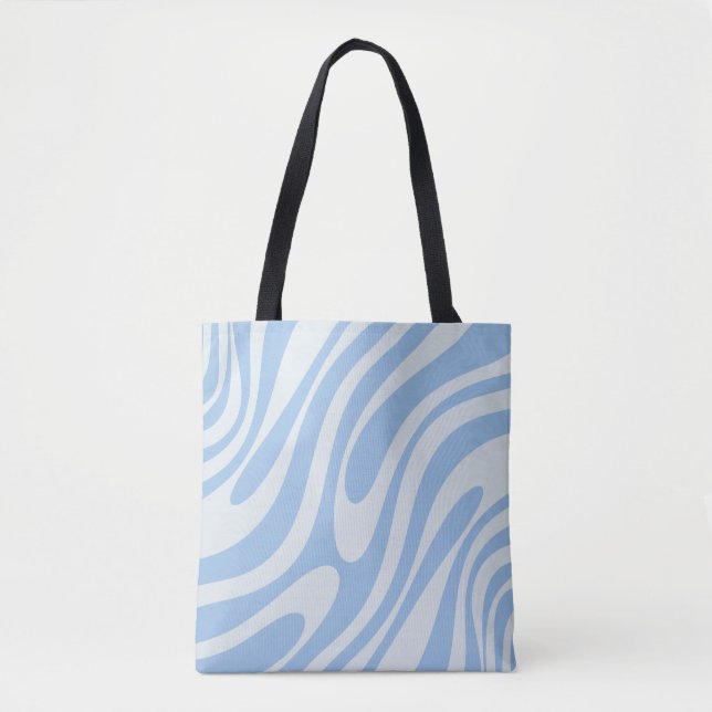 Tote Bag Boucles ondulées Retro Abstrait Motif Poudre Bleu (Devant)
