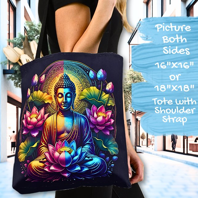 Tote Bag Bouddha coloré avec fleurs de lotus (Créateur téléchargé)