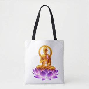 Tote Bag Bouddha de méditation Lotus Doré Yoga Spirituel De