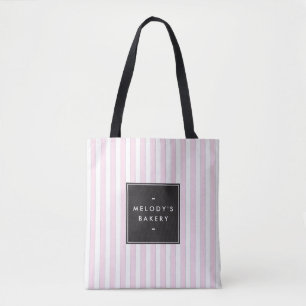 Tote Bag Boulangerie à rayures roses et blanches rétro