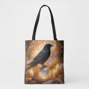 Tote Bag Boule de cristal de corbeau mystique sorcière