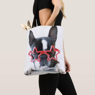 Tote Bag Bouledogue français avec les verres rouges