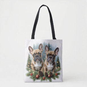 Tote Bag Bouledogue français Couronne de Noël Bouledogue
