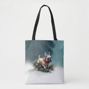 Tote Bag Bouledogue français Noël neige hiver